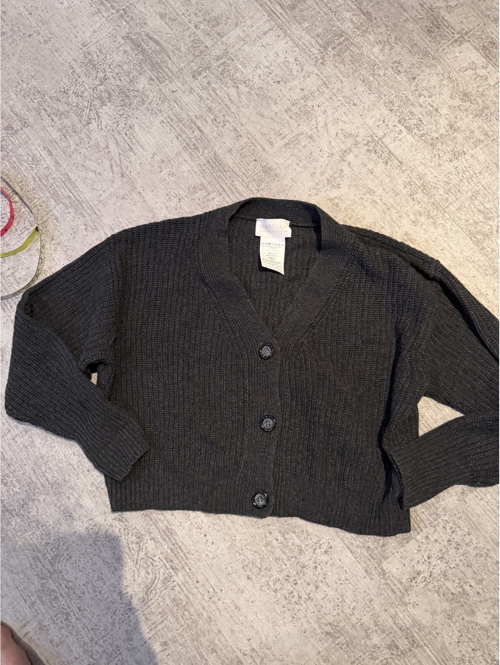 Marella Monochrome 100% Wool Charcoal Grey Boxy Cardigan M